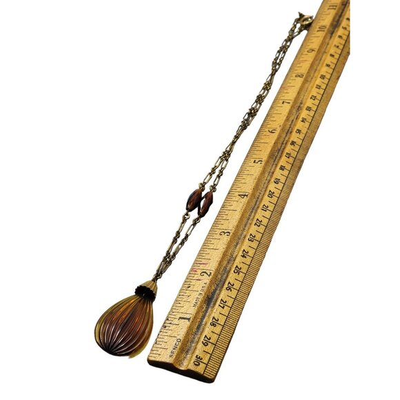 Vintage Art Deco Fluted/Ribbed Rootbeer Glass Pendant Necklace (A1629) - Picture 6 of 7